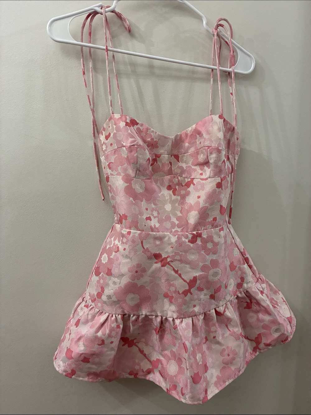 Amanda Uprichard Pink Floral Tie-Strap Camisole Dress - XS - built in shorts